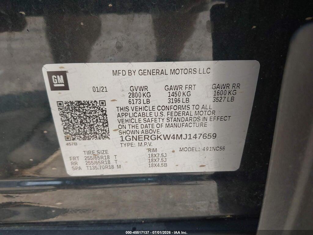 1GNERGKW4MJ147659 2021 CHEVROLET TRAVERSE photo no. 9