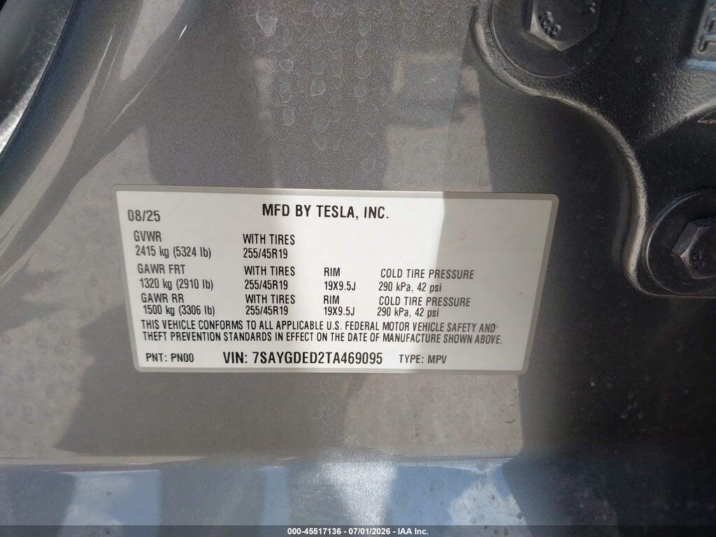 7SAYGDED2TA469095 2026 TESLA MODEL Y photo no. 9
