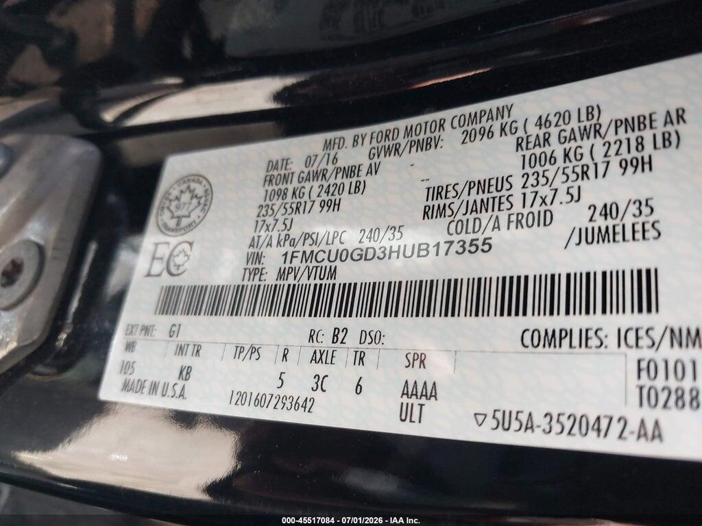 1FMCU0GD3HUB17355 2017 FORD ESCAPE photo no. 9