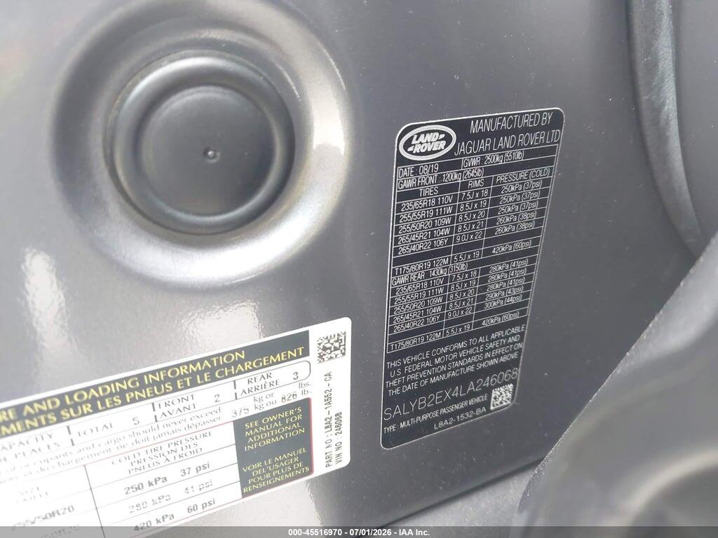 SALYB2EX4LA246068 2020 LAND ROVER RANGE ROVER VELAR photo no. 9