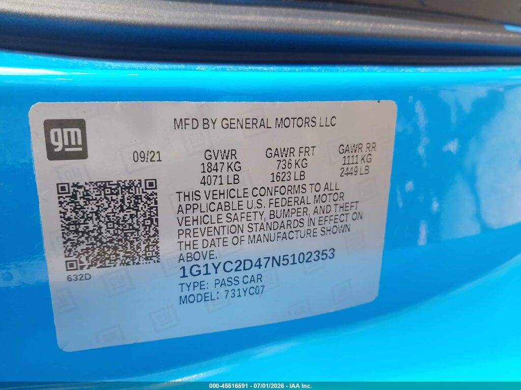 1G1YC2D47N5102353 2022 CHEVROLET CORVETTE STINGRAY photo no. 9