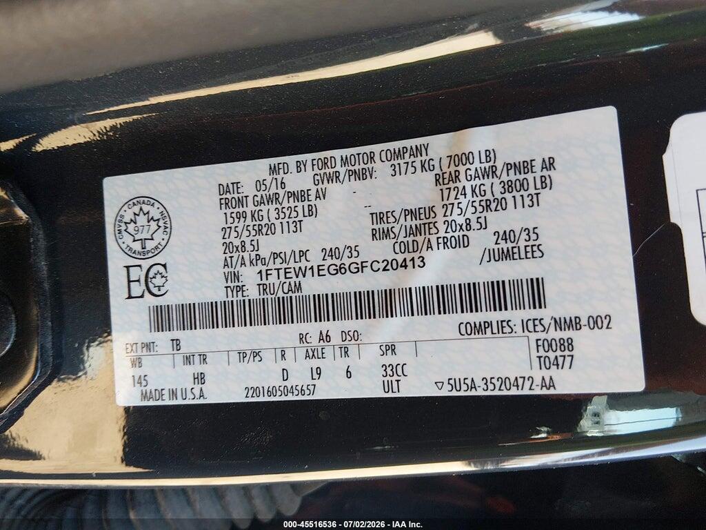 1FTEW1EG6GFC20413 2016 FORD F-150 photo no. 9