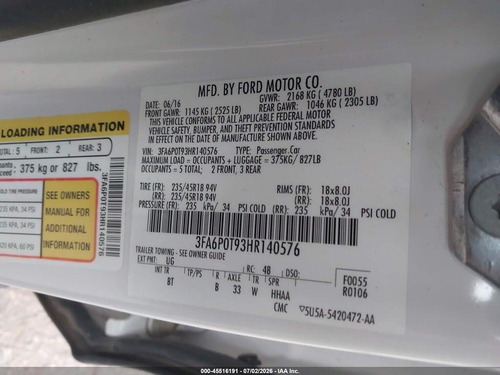 3FA6P0T93HR140576 2017 FORD FUSION photo no. 9