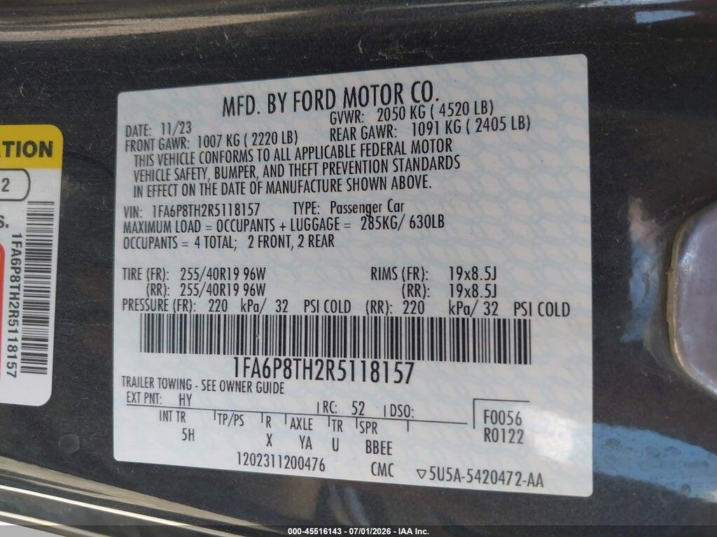1FA6P8TH2R5118157 2024 FORD MUSTANG photo no. 9