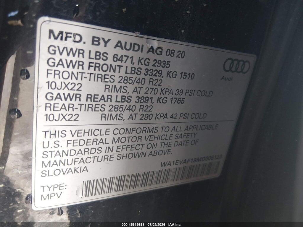 WA1EVAF19MD005123 2021 AUDI Q8 photo no. 9