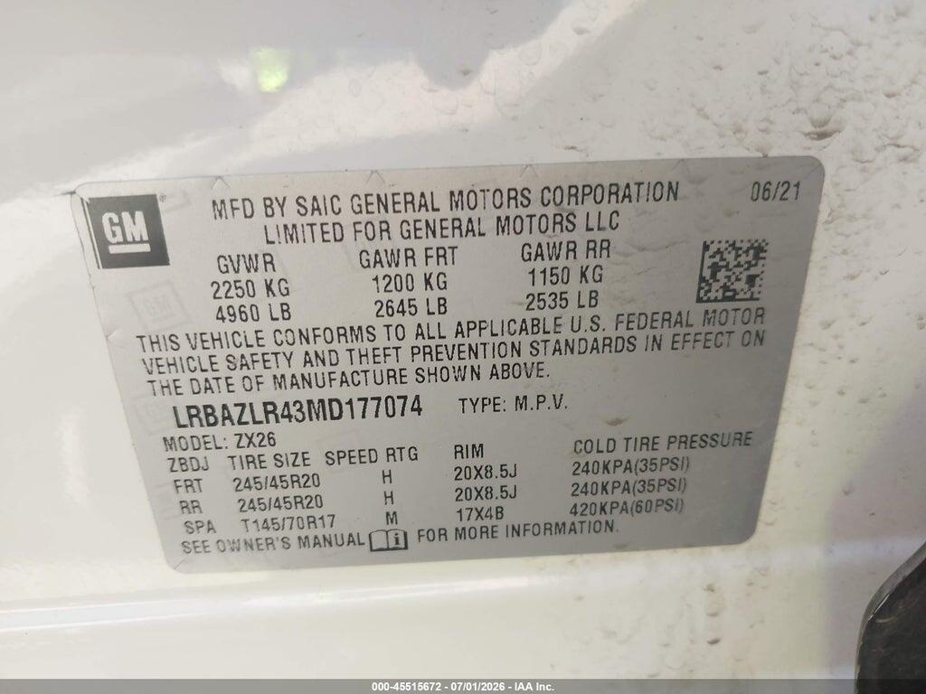 LRBAZLR43MD177074 2021 BUICK ENVISION photo no. 9