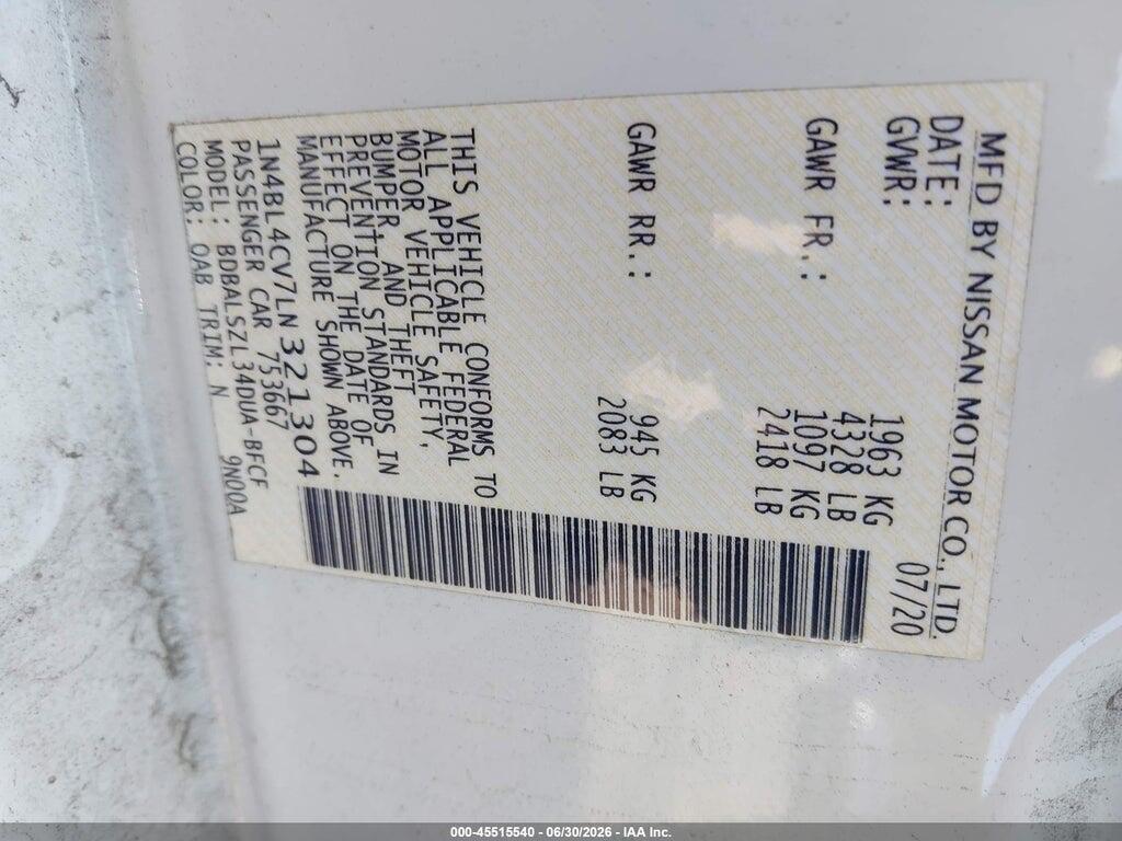 1N4BL4CV7LN321304 2020 NISSAN ALTIMA photo no. 9