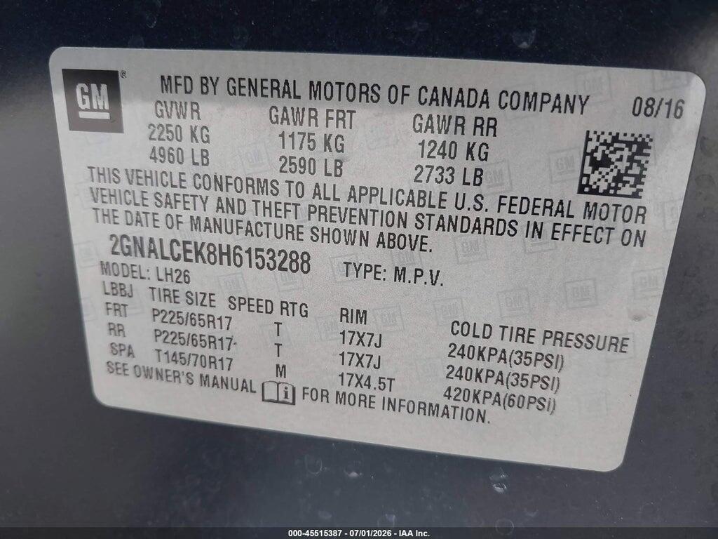 2GNALCEK8H6153288 2017 CHEVROLET EQUINOX photo no. 9