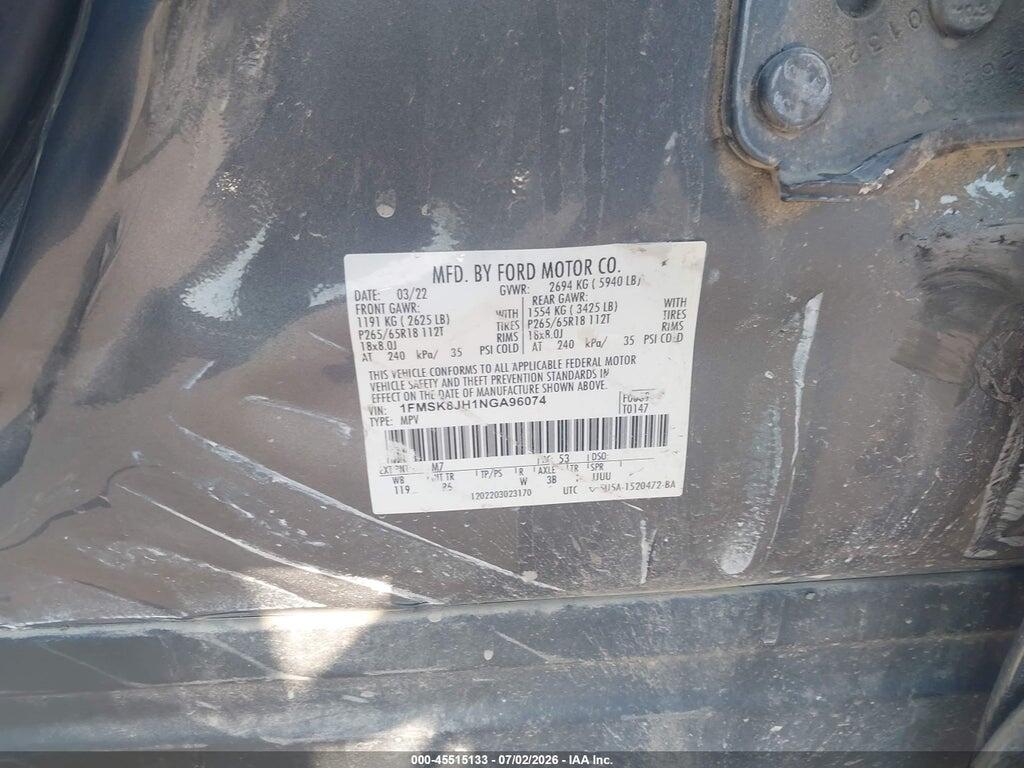 1FMSK8JH1NGA96074 2022 FORD EXPLORER photo no. 9