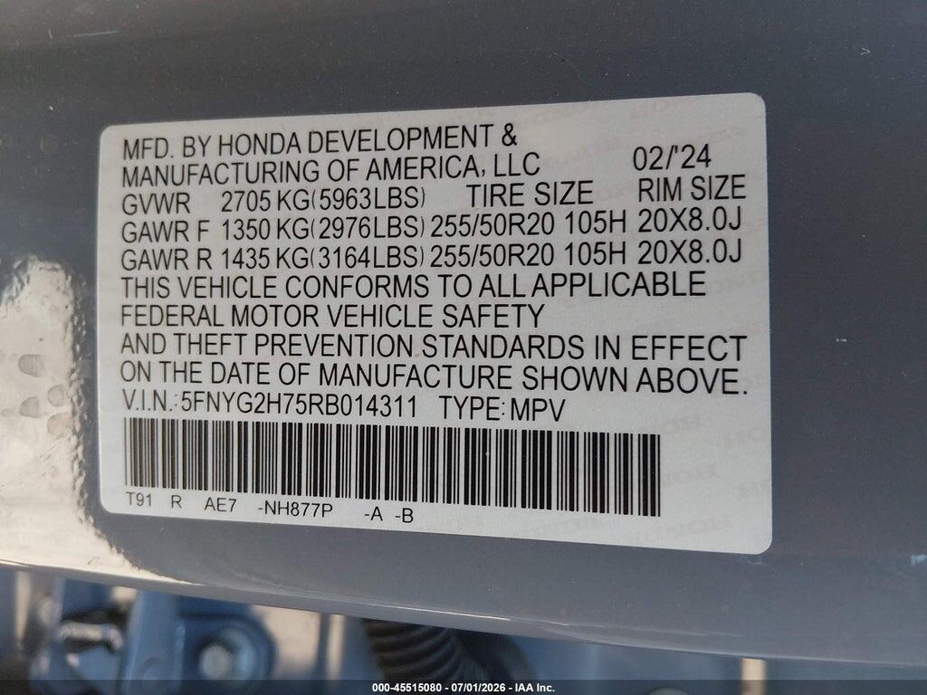 5FNYG2H75RB014311 2024 HONDA PILOT photo no. 9