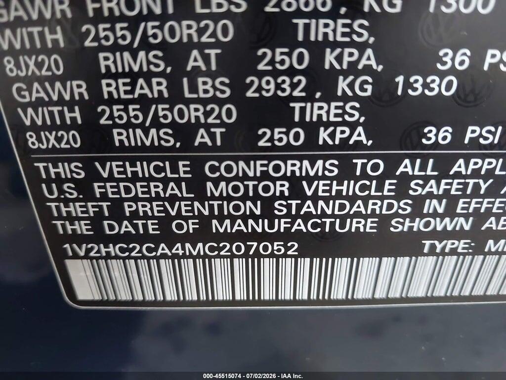 1V2HC2CA4MC207052 2021 VOLKSWAGEN ATLAS CROSS SPORT photo no. 9