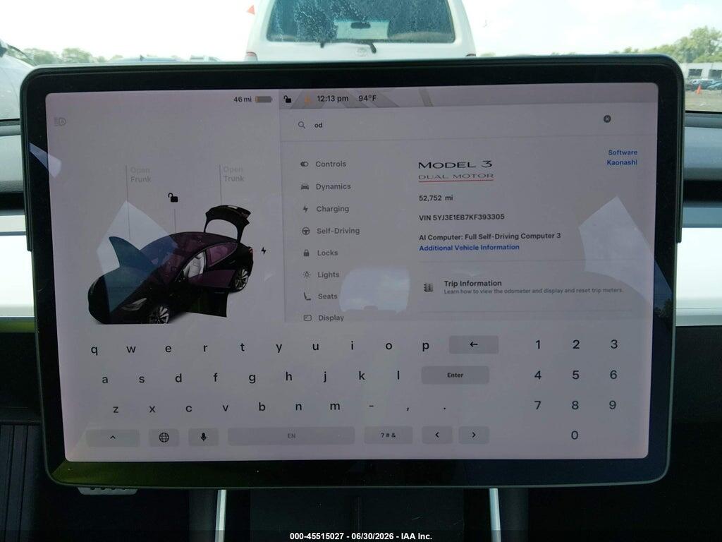 5YJ3E1EB7KF393305 2019 TESLA MODEL 3 photo no. 7