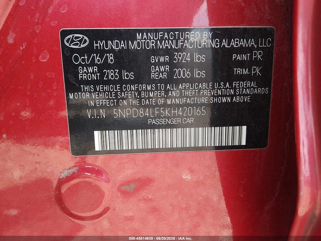 5NPD84LF5KH420165 2019 HYUNDAI ELANTRA photo no. 9
