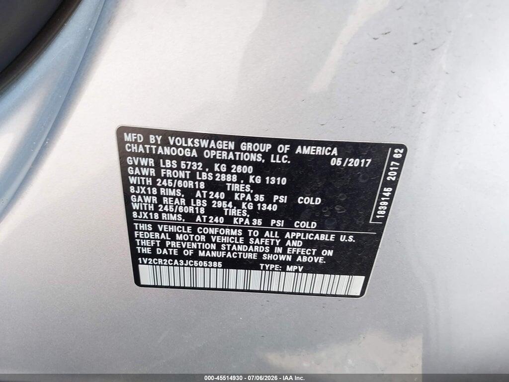 1V2CR2CA3JC505385 2018 VOLKSWAGEN ATLAS photo no. 9