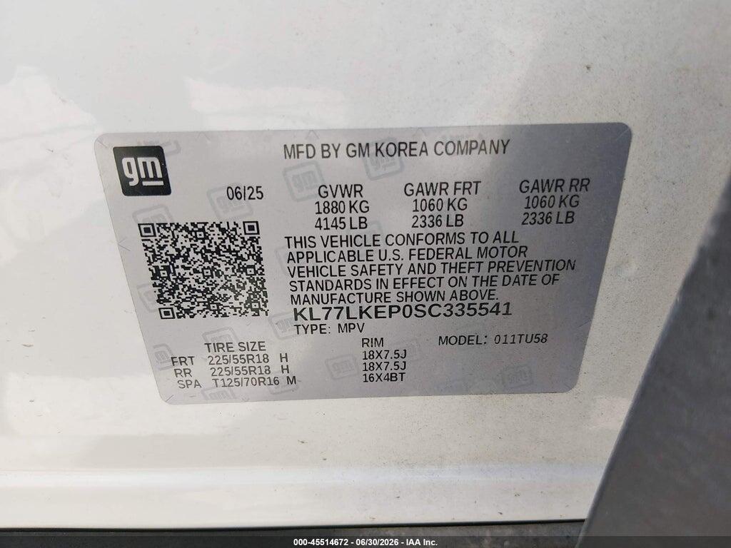 KL77LKEP0SC335541 2025 CHEVROLET TRAX photo no. 9