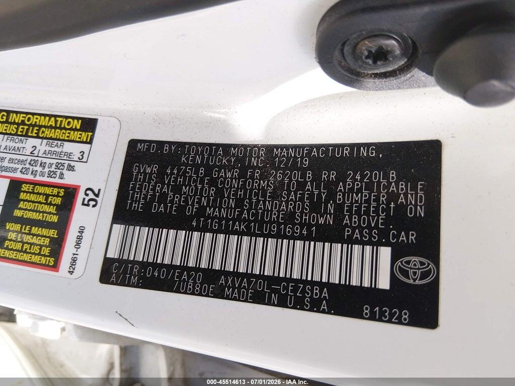 4T1G11AK1LU916941 2020 TOYOTA CAMRY photo no. 9