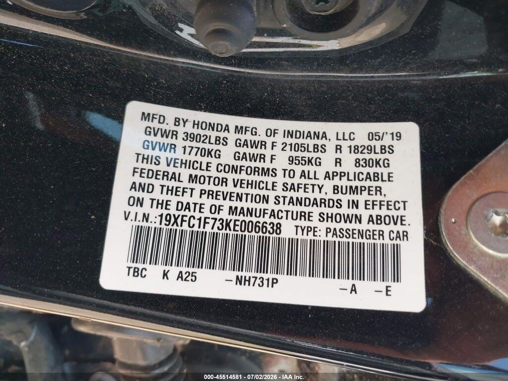 19XFC1F73KE006638 2019 HONDA CIVIC photo no. 9