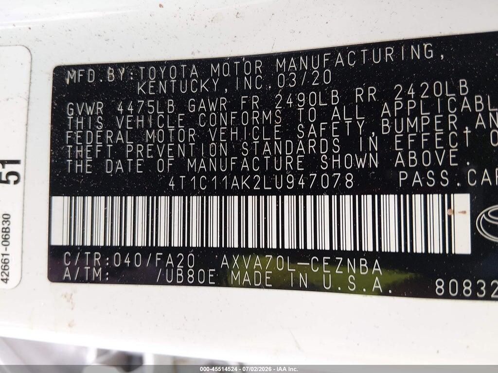 4T1C11AK2LU947078 2020 TOYOTA CAMRY photo no. 9