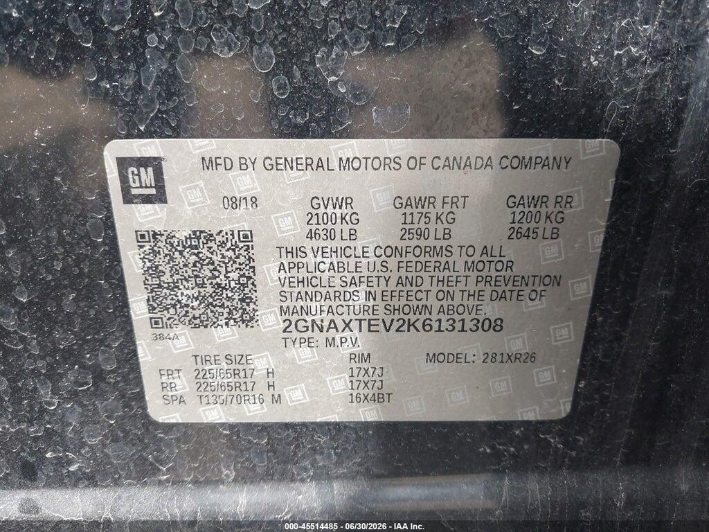 2GNAXTEV2K6131308 2019 CHEVROLET EQUINOX photo no. 9