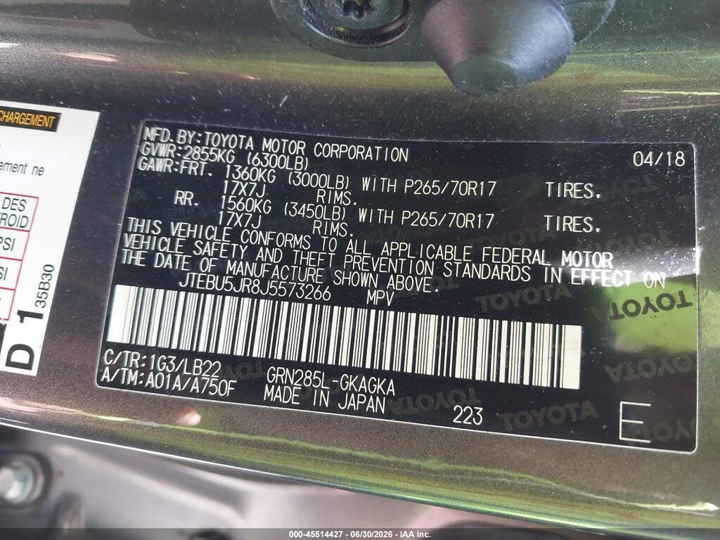 JTEBU5JR8J5573266 2018 TOYOTA 4RUNNER photo no. 9