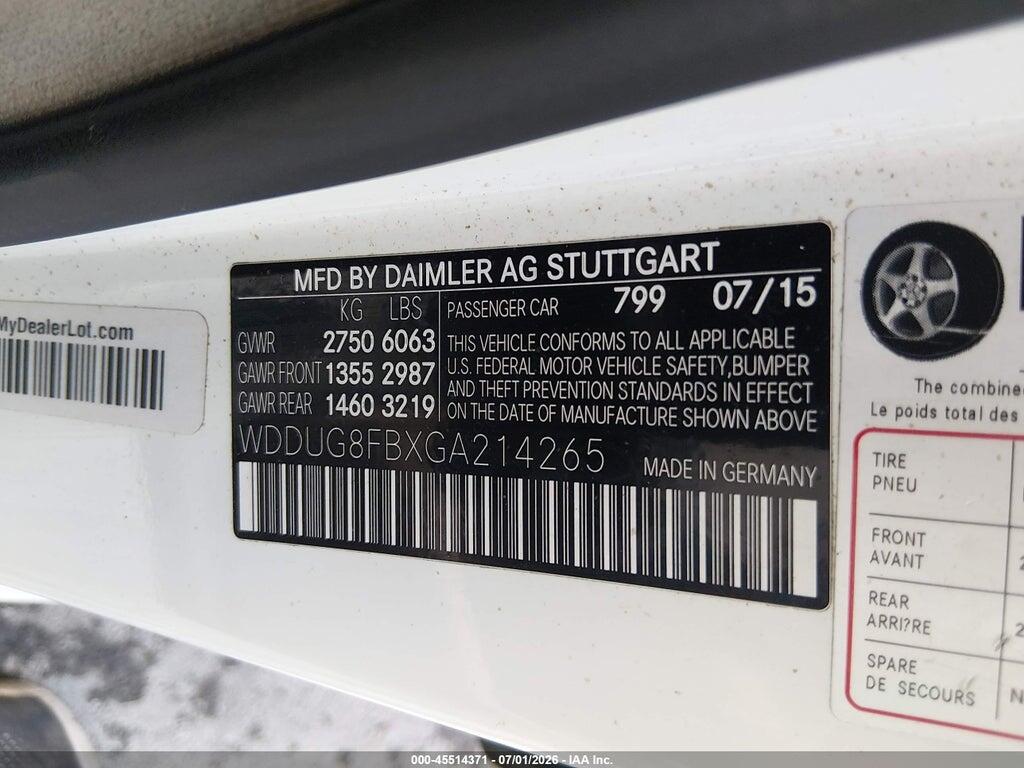 WDDUG8FBXGA214265 2016 MERCEDES-BENZ S 550 photo no. 9