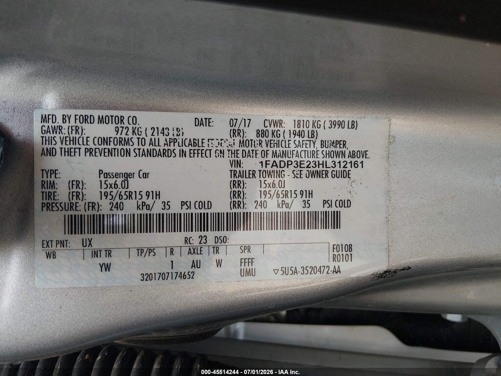 1FADP3E23HL312161 2017 FORD FOCUS photo no. 9