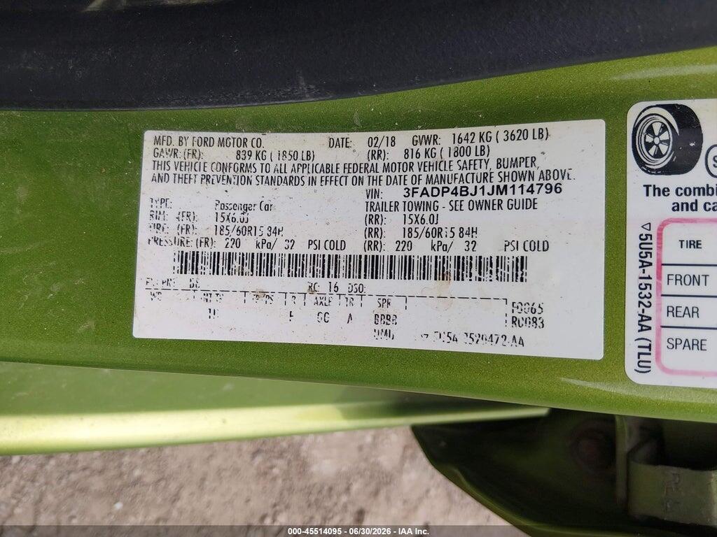 3FADP4BJ1JM114796 2018 FORD FIESTA photo no. 9