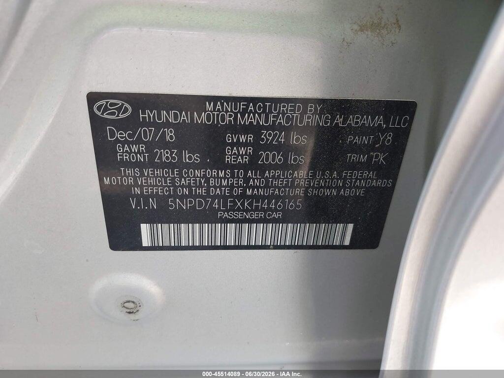 5NPD74LFXKH446165 2019 HYUNDAI ELANTRA photo no. 9