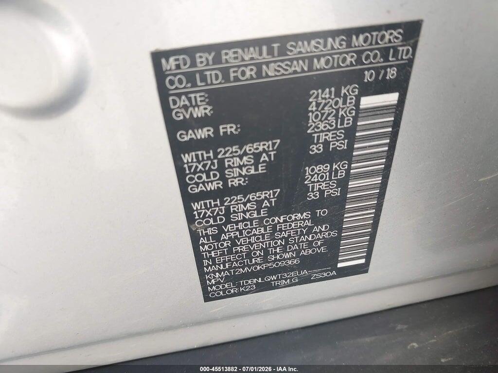 KNMAT2MV0KP509366 2019 NISSAN ROGUE photo no. 9