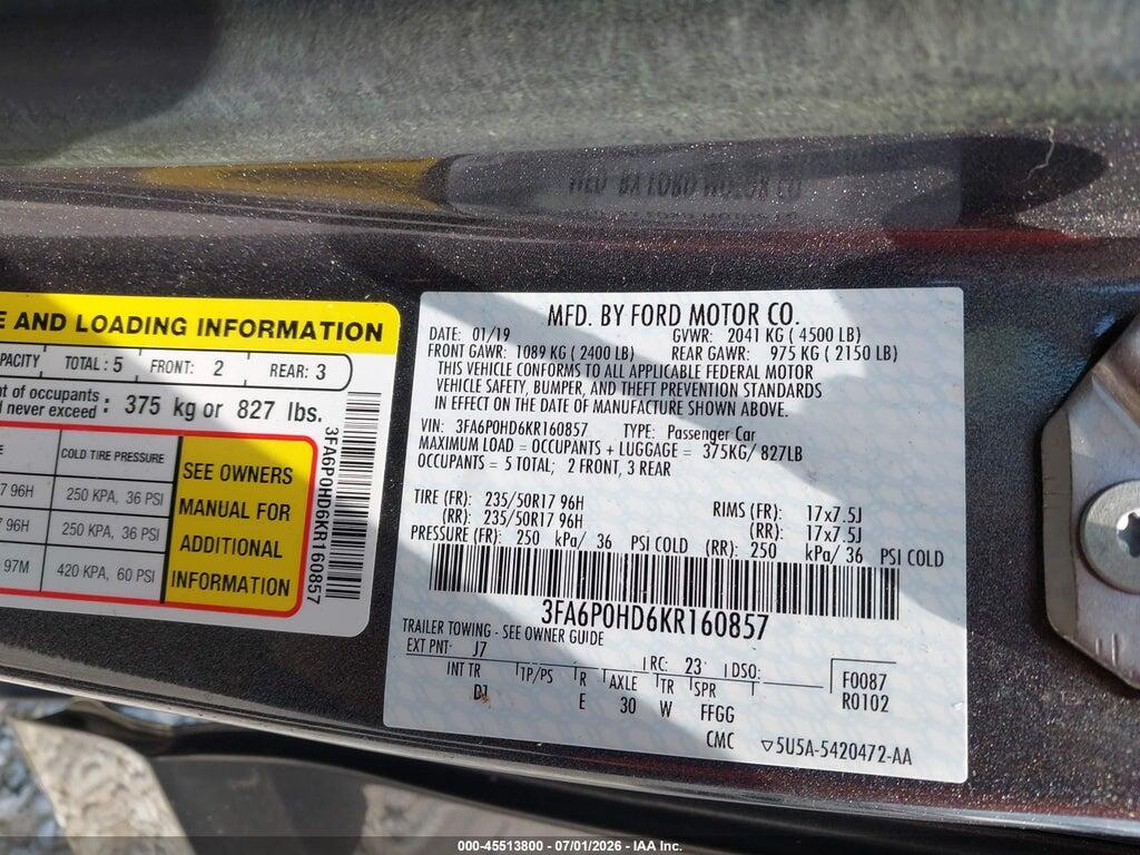 3FA6P0HD6KR160857 2019 FORD FUSION photo no. 9