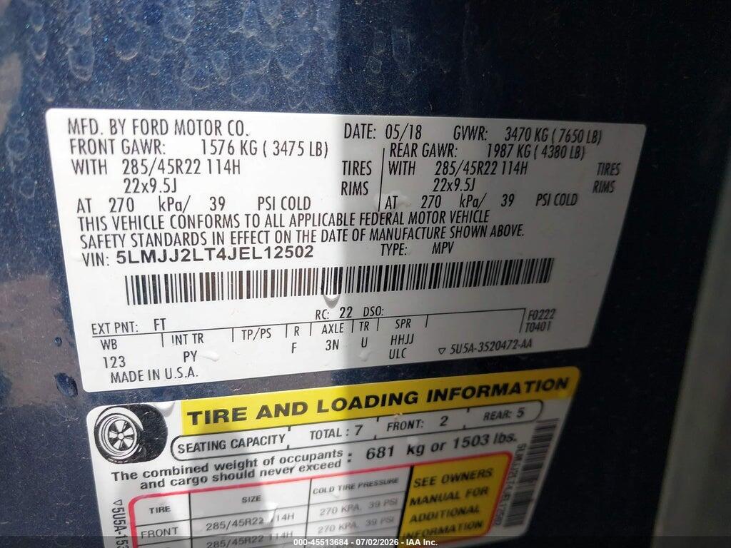 5LMJJ2LT4JEL12502 2018 LINCOLN NAVIGATOR photo no. 9