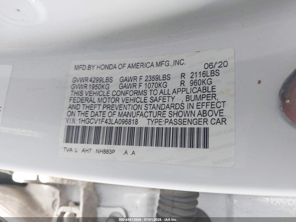 1HGCV1F43LA096818 2020 HONDA ACCORD photo no. 9