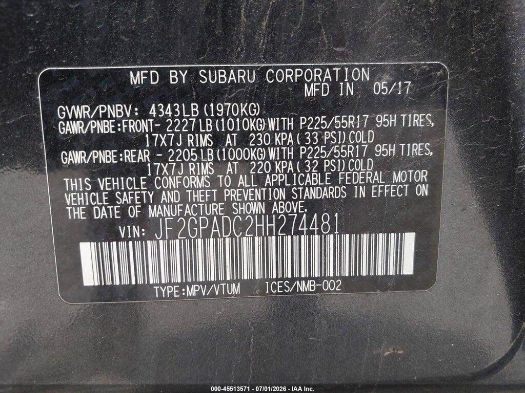 JF2GPADC2HH274481 2017 SUBARU CROSSTREK photo no. 9