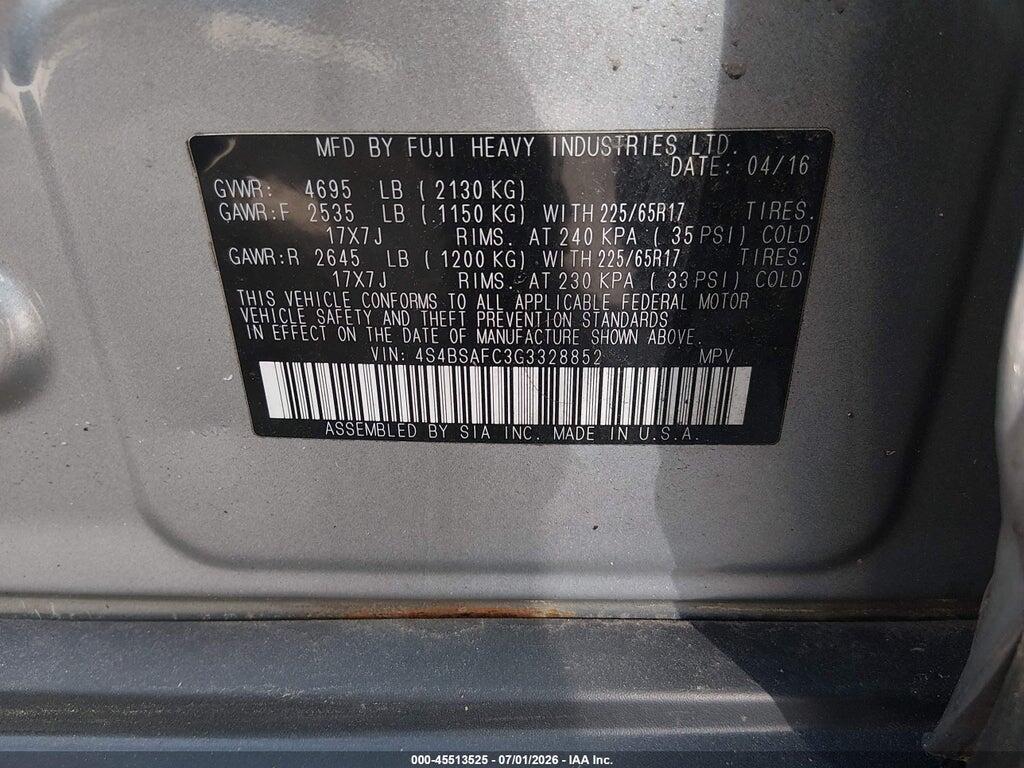 4S4BSAFC3G3328852 2016 SUBARU OUTBACK photo no. 7