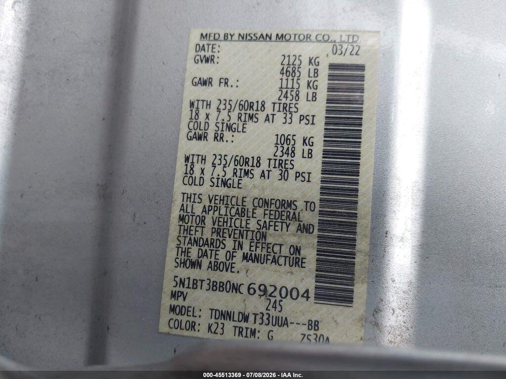 5N1BT3BB0NC692004 2022 NISSAN ROGUE photo no. 9
