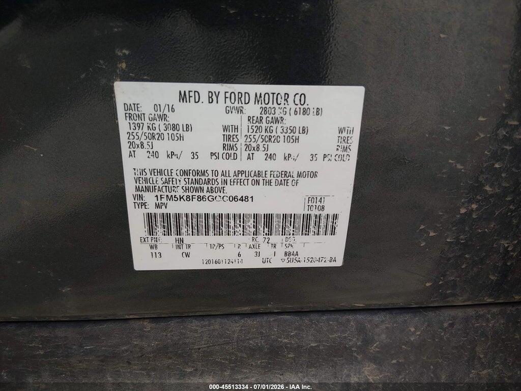 1FM5K8F86GGC06481 2016 FORD EXPLORER photo no. 9