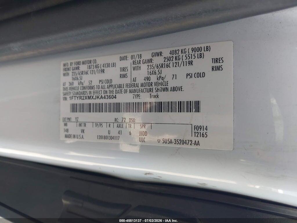 1FTYR2XMXJKA43604 2018 FORD TRANSIT-250 photo no. 9