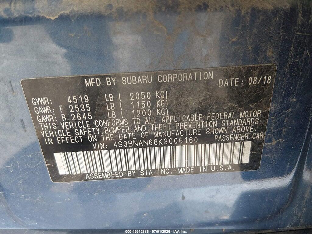 4S3BNAN68K3006160 2019 SUBARU LEGACY photo no. 9