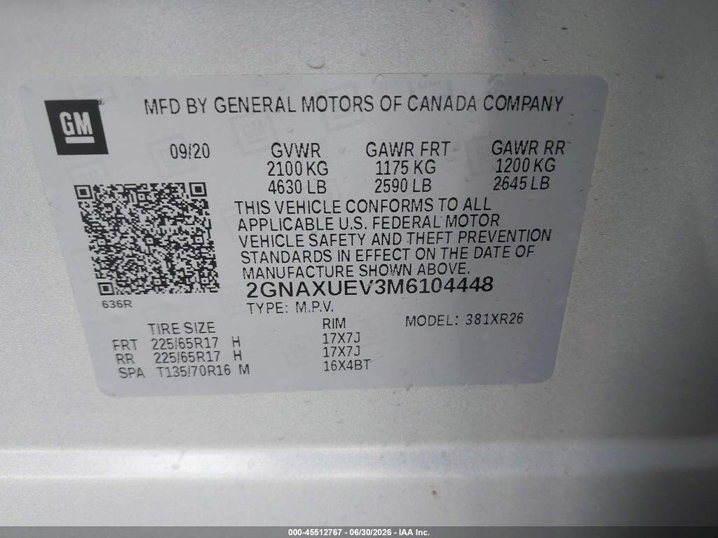 2GNAXUEV3M6104448 2021 CHEVROLET EQUINOX photo no. 9