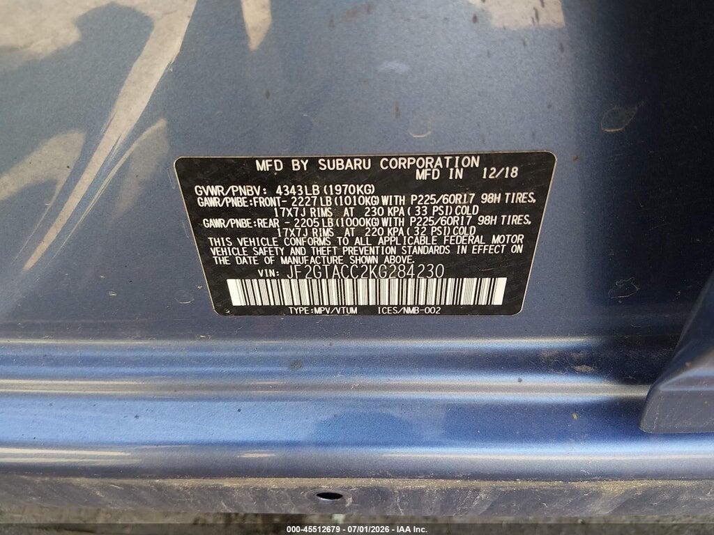 JF2GTACC2KG284230 2019 SUBARU CROSSTREK photo no. 9