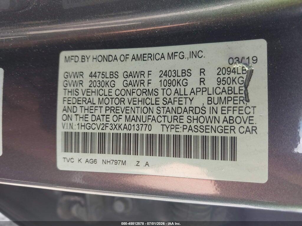 1HGCV2F3XKA013770 2019 HONDA ACCORD photo no. 9
