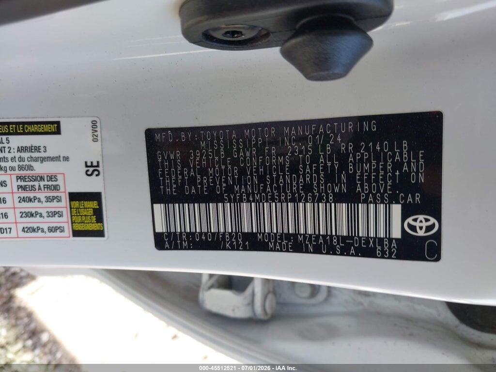 5YFB4MDE5RP126738 2024 TOYOTA COROLLA photo no. 9