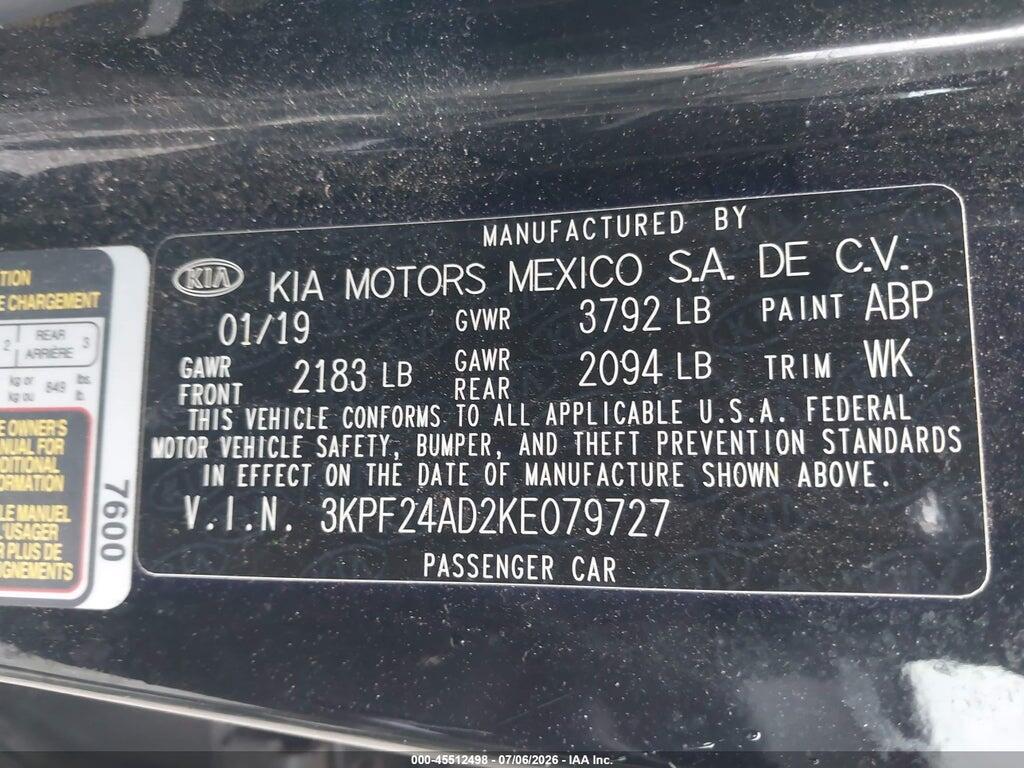 3KPF24AD2KE079727 2019 KIA FORTE photo no. 9