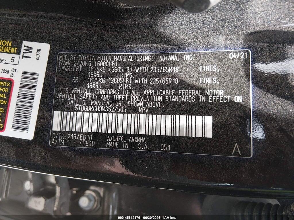5TDGBRCH9MS527505 2021 TOYOTA HIGHLANDER photo no. 9