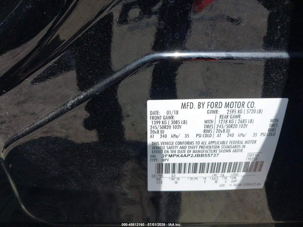 2FMPK4AP2JBB55737 2018 FORD EDGE photo no. 9
