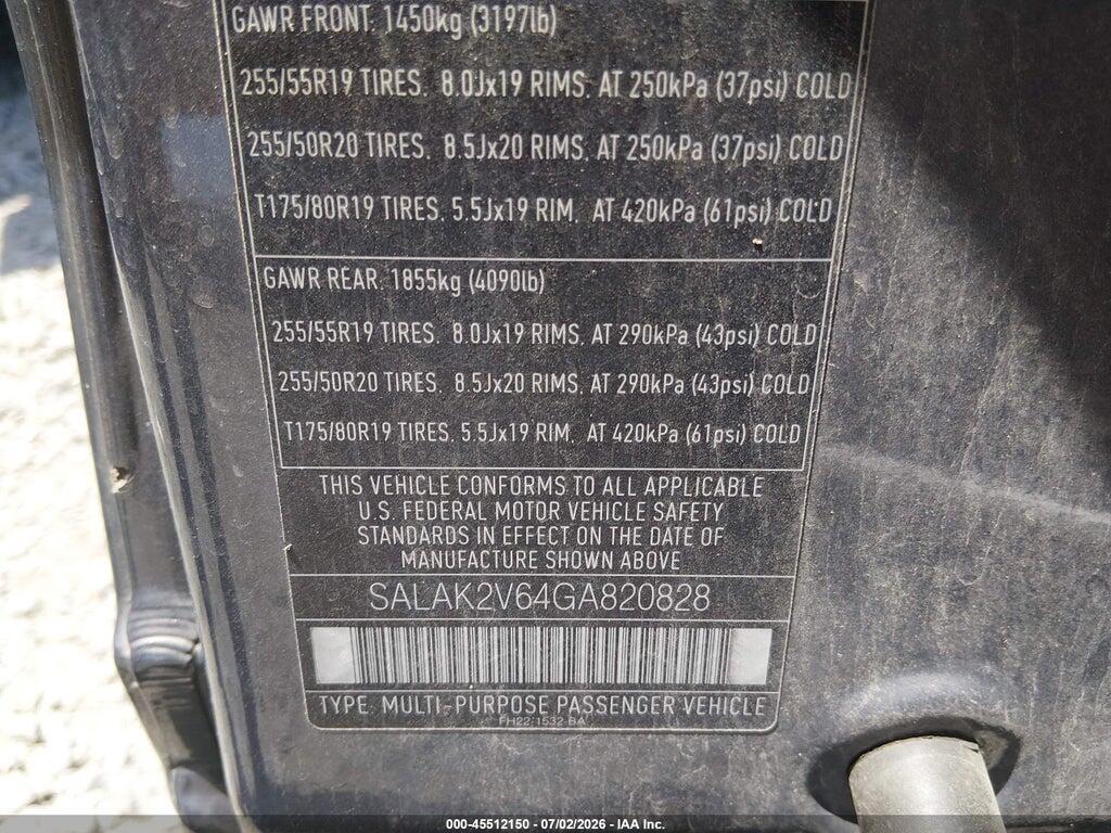 SALAK2V64GA820828 2016 LAND ROVER LR4 photo no. 9
