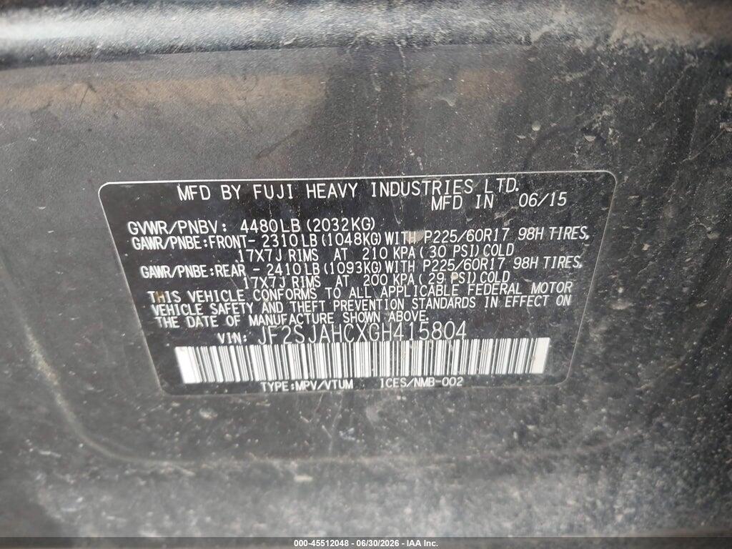 JF2SJAHCXGH415804 2016 SUBARU FORESTER photo no. 9