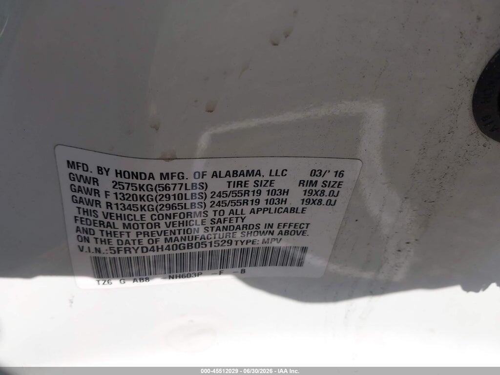 5FRYD4H40GB051529 2016 ACURA MDX photo no. 9