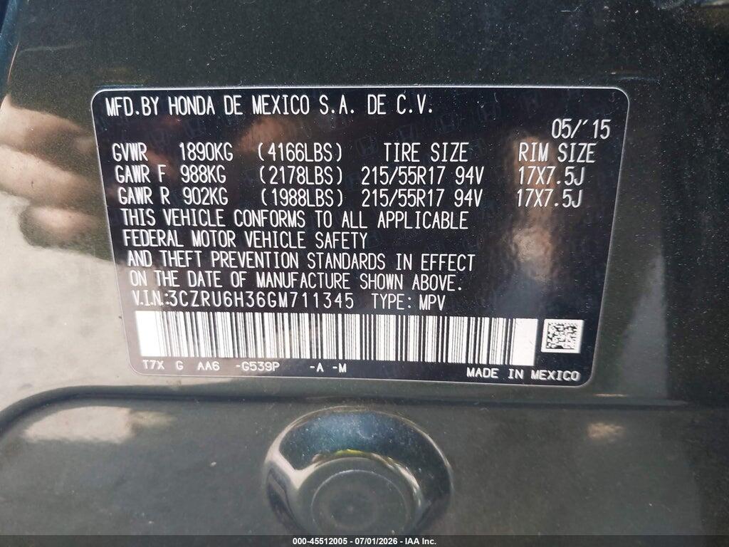 3CZRU6H36GM711345 2016 HONDA HR-V photo no. 9