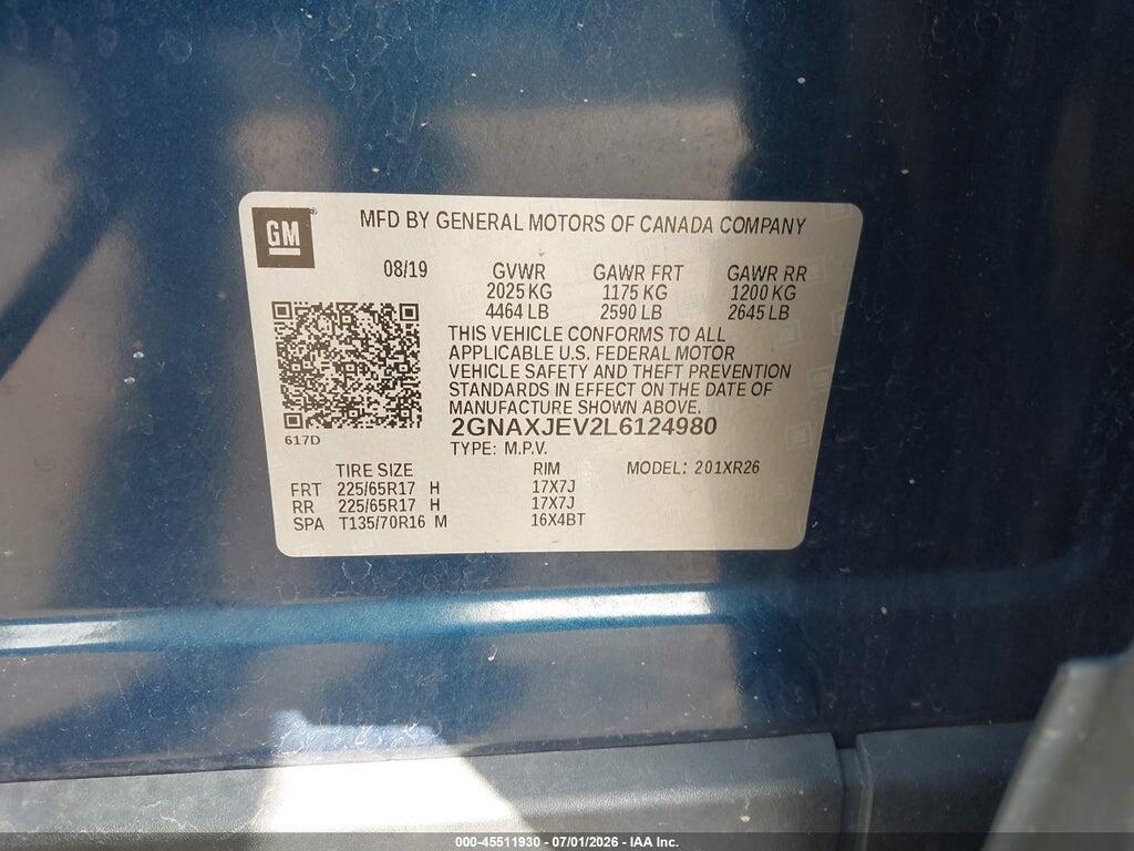 2GNAXJEV2L6124980 2020 CHEVROLET EQUINOX photo no. 9